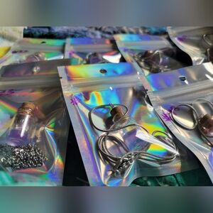 Charm Glass Vial W/ Bi Resin Pendant Necklace on Silver Tone Chain (18"-24")